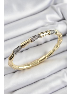 SHC4200 Mey Ithalat® Pirinç Zirkon Taşlı Kemik Model Gold Renk Vip Kadın Bileklik
