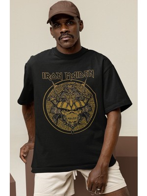 Sevbano Tasarım Iron Maiden Rock Metal Müzik Grubu Baskılı Unisex Oversize Tişört