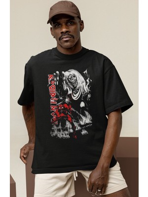 Sevbano Tasarım Iron Maiden Rock Metal Müzik Grubu Baskılı Unisex Oversize Tişört