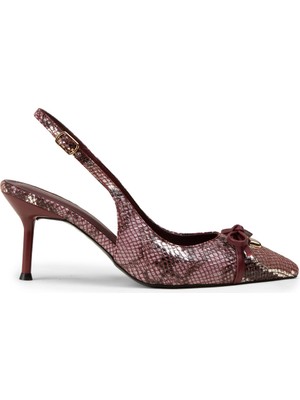 Deery Kadın Bordo Fiyonk Detaylı Yılan Desenli Abiye Ayakkabı - RD325ZBRDM01