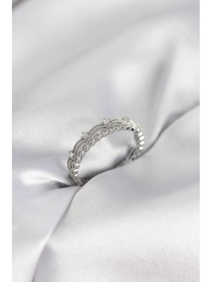 Net Damla Gümüş Renk Motif Desenli Zirkon Taşlı Kadın Yüzük - Lisinya