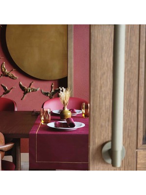 Alesta Home Mürdüm %100 İpek Sarı Zikzak Dikişli Runner 50x160 cm