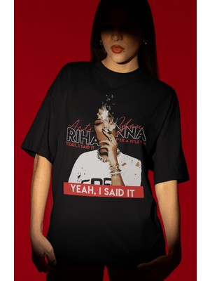 Sevbano Tasarım Rihanna Şarkıcı Baskılı Unisex Oversize Tişört