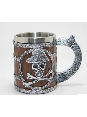 Net Damla Korsan Temalı Ahşap Görünümlü 3D Kabartmalı Çelik Kupa Bardak ALK4372 - Lisinya