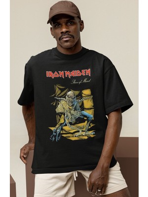 Sevbano Tasarım Iron Maiden Rock Metal Müzik Grubu Baskılı Unisex Oversize Tişört