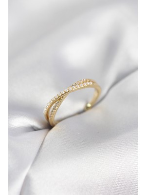 Net Damla Incili ve Zirkon Taşlı Gold Renk Kadın Yüzük - Lisinya