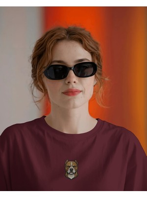 Muhtar Store Pitbull Köpek Baskılı Kadın Oversize Tişört – Minimal Pitbull Tasarım