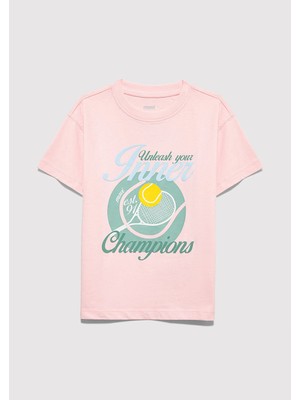 Mavi Tenis Baskılı Pembe Tişört 7610396-71007