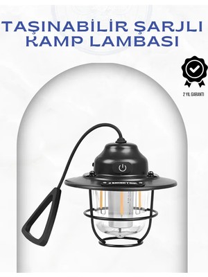 Geometrik Tasarımlı Vintage Kamp Lambası – Type-C Şarj, Ayarlanabilir Parlaklık Midastech