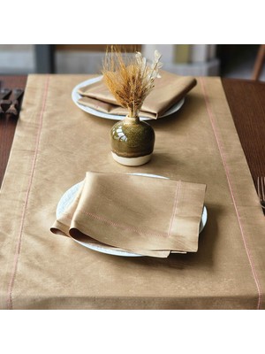 Alesta Home Alesta Home Pembe Zikzak Dikişli Altın Rengi İpek Peçete 45x45 cm PCT014