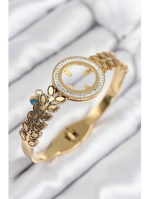 SHC4200 Mey Ithalat® Çelik Zirkon Taşlı Takılabilir Gold Renk Kelepçe