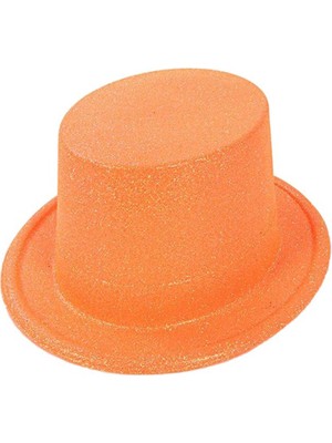 SHC4200 Mey Ithalat® Floresan Turuncu Renk Simli Uzun Fötr Melon Şapka 12 cm