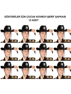 SHC4200 Mey Ithalat® Kovboy Şerif Şapkası Siyah 12 Adet - Kostüm, Parti Gösteri Şapkası