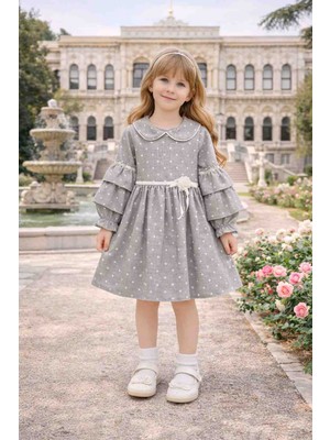 Melisa Ticaret Kız Çocuk Bayramlık Elbise Premium Kabarık Fırfırlı Puantiyeli Doğum Günü Özel Gün Elbisesi