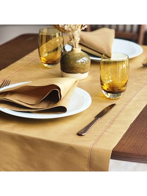 Alesta Home Altın Rengi İpek Mor Zikzak Dikişli Runner 50x160 cm RNR021