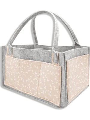 Popüler Sepet  keçe Anne Bebek Bakım Çantası 772 Somon Çiçek
