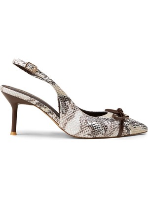 Deery Kadın Kahverengi Yılan Desenli Fiyonk Detaylı Abiye Ayakkabı - RD325ZKHVM01