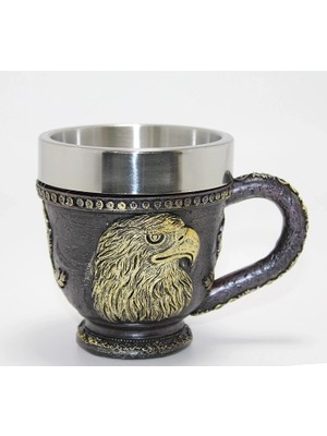 Net Damla 3D Kabartmalı Kartal Büstü Paslanmaz Çelik Kupa Bardak ALK4480 - Lisinya