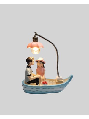 Romantik Çift Figürlü Gece Lambası Sandal Model Sevgiliye Özel Hediye Midastech