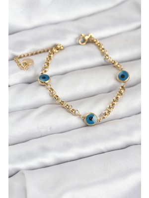 SHC4200 Mey Ithalat® Çelik Nazar Model Gold Renk Kadın Bileklik