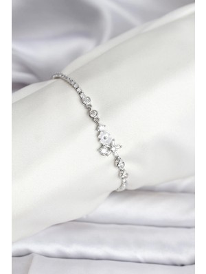 SHC4200 Mey Ithalat® Çiçekli Model Zirkon Taşlı Gümüş Renk Su Yolu Kadın Bileklik