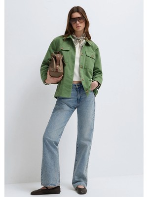 Mavi Cep Detaylı Yeşil İnce Ceket 1211331-71548