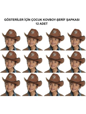 SHC4200 Mey Ithalat® Kovboy Şerif Şapkası Kahve 12 Adet - Kostüm, Parti Gösteri Şapkası