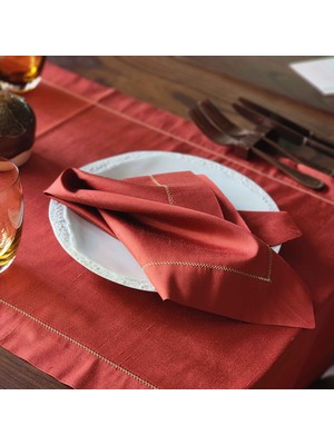 Alesta Home Sarı Zikzak Dikişli Kiremit Rengi İpek Peçete 45x45 cm PCT012