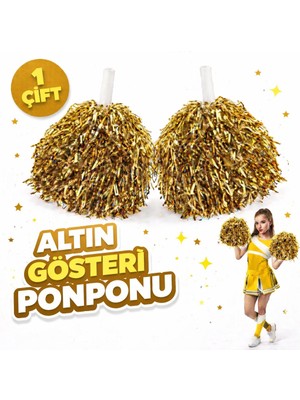 SHC4200 1 Çift Altın Renk Okul Gösteri Ponponları Ekstra Dolgun