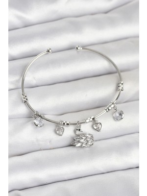 SHC4200 Mey Ithalat® Kuğu Charmlı Gümüş Renk Kadın Bileklik