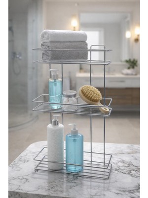 Delmeden Yapıştır, Banyonu Anında Düzenle! 3 Katlı Paslanmaz Şampuanlık Raf – Duşta Mucize