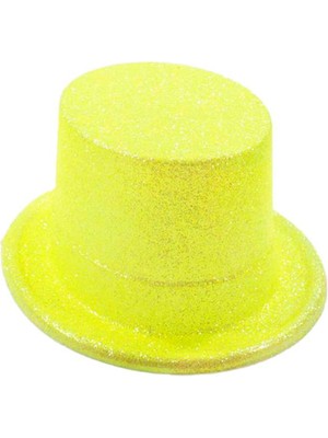 SHC4200 Mey Ithalat® Floresan Sarı Renk Simli Uzun Fötr Melon Şapka 12 cm