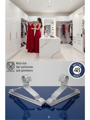 SHC4200 Mey Ithalat® 48'li Lüks Çelik Elbise Askısı - Iz Yapmayan Ince Tasarım Metal Kıyafet Düzenleyici (4