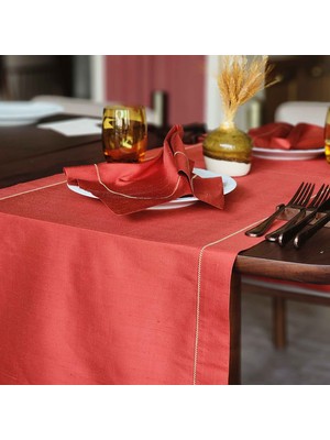 Alesta Home Kiremit Rengi İpek Sarı Zikzak Dikişli Runner 50x160 cm RNR020