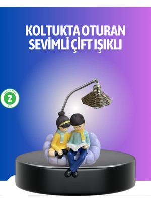 MidasTech Kitap Okuyan Çift Figürlü Gece Lambası Romantik Dekoratif Masa Lambası Midiastech