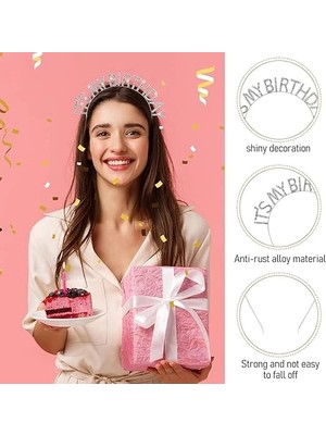 Magicool Kristal Taşlı Gümüş Renk İT39S My Birthday Yazılı Doğum Günü Parti Tacı 14X16 cm