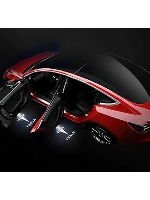 SHC4200 Tesla Juniper Model Y ile Uyumlu Araç Kapısı Hd LED Projektör Işığı (Logo + Tesla Yazısı) - Yüksek