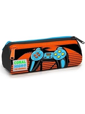 SHC4200 Coral High Siyah Turuncu Gamers Üç Bölmeli Kalem Çantası -Erkek Çocuk