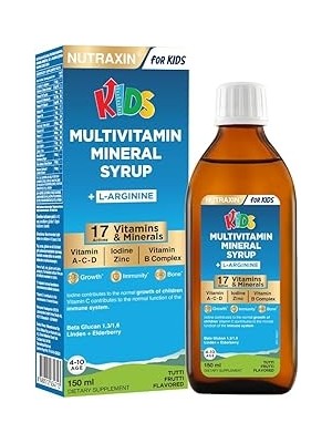 SHC4200 Nutraxin Kids Multivitamin Mineral Şurup 150 ml – 17 Mineral, L-Arjinin, Kara Mürver,