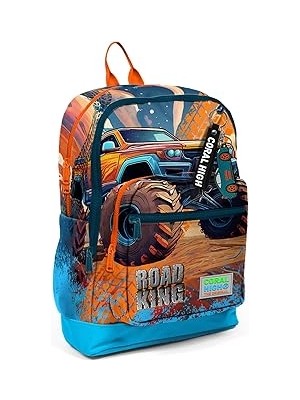SHC4200 Coral High Kids Turuncu High Truck Desenli Dört Bölmeli Okul Sırt Çantası 23778