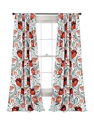 SHC4200 Lush Poppy Bahçe Perdesi, Oda Karartıcı, Pencere Paneli Seti, Oturma Odası, Yemek Odası, Yata