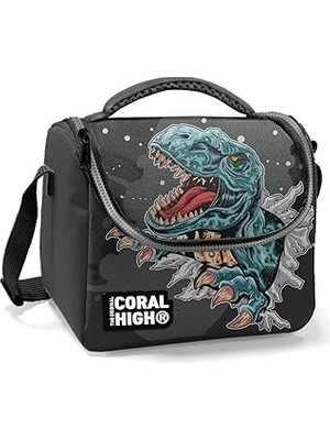 SHC4200 Coral High Erkek Okul Okul Beslenme Çantası - Siyah Gri Dinazor - Termal Astarlı