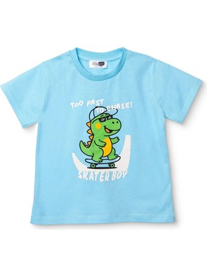 Hellobaby Erkek Bebek Tişört Dinozor Baskılı Bisiklet Yaka Kısa Kol