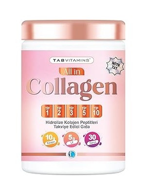 SHC4200 All In Collagen 30 Servis Aromasız Hidrolize Kolajen Peptitleri Tip 1 Tip 2 Tip 3 Tip 5 Tip 10 Akas