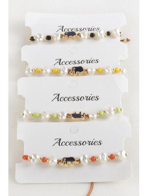 SiHako Fil Boncuk Inci Makrome Ip Bileklik