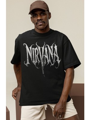 Sevbano Tasarım Nirvana Yazılı Rock Metal Müzik Grubu Baskılı Unisex Oversize Tişört