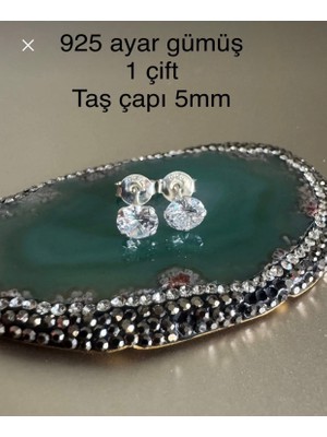 925 Ayar Gümüş Tek Taş Küpe - Taş Çapı 5 Mm-1 Çift