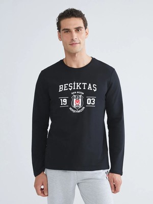 Lc Waikiki Yeni Sezon Bisiklet Yaka Uzun Kollu Beşiktaş Baskılı Erkek Pijama Üst