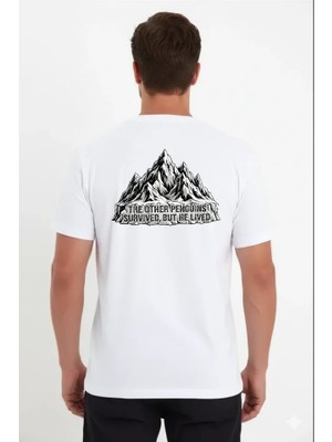 paris store Erkek Nihilist Penguen Temalı Oversize Bisiklet Yaka Tişört - Beyaz