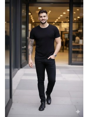 paris store Erkek 3lü Bisiklet Yaka Tişört – Kısa Kollu Yazlık Slim Fit Body - Siyah, Ekru, Hardal